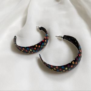 VTG Rainbow Hearts Large Black Metal Hoop Earrings